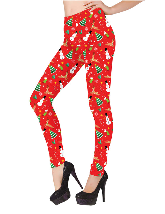 Legging rouge à motifs de Noël femme