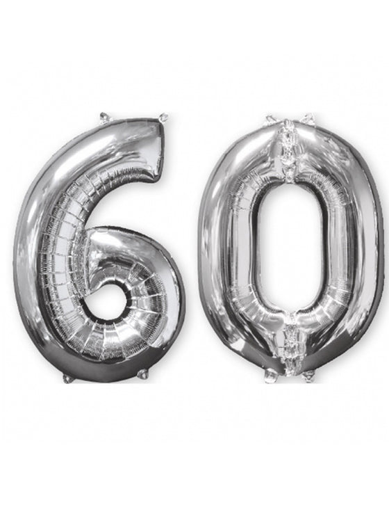Lot de 2 ballons aluminium 66 cm chiffre argent 60