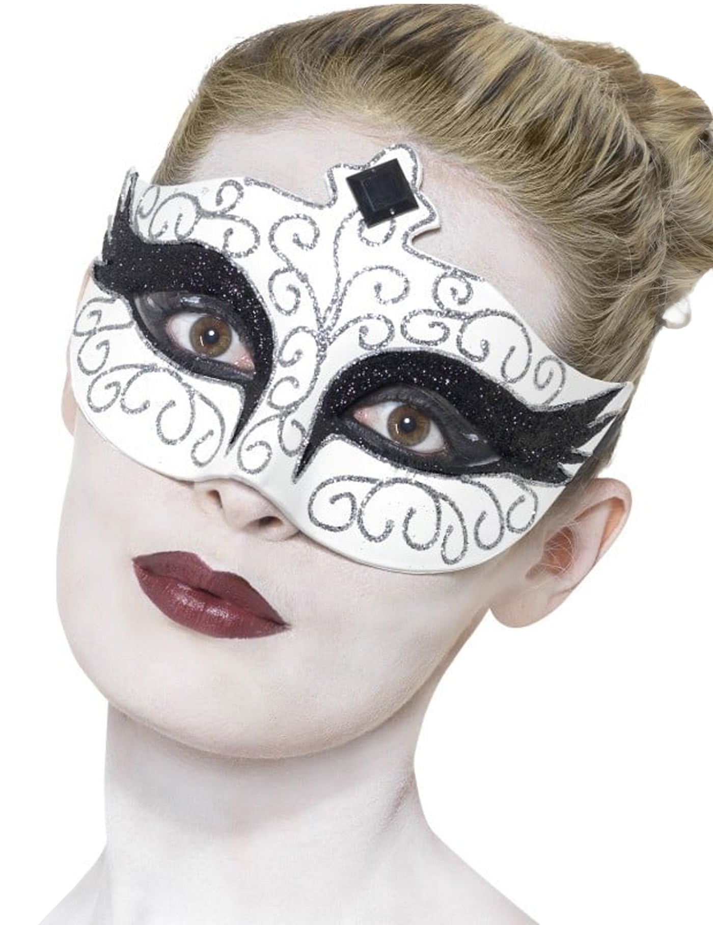 Loup blanc avec paillettes noir et argent adulte