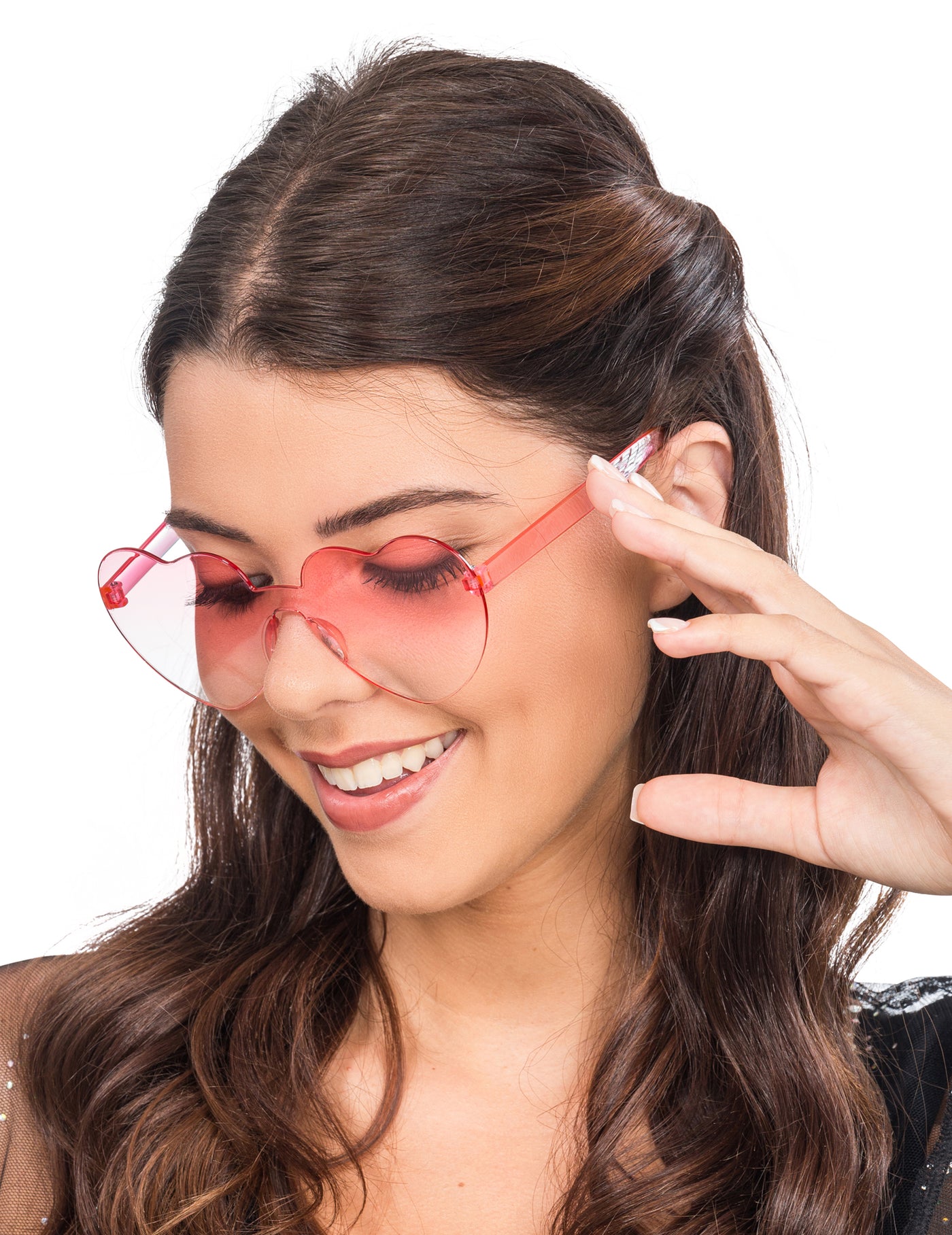 Lunettes c?ur verres fumés roses adulte