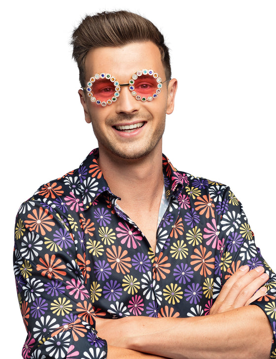 Lunettes rondes à strass colorés adulte