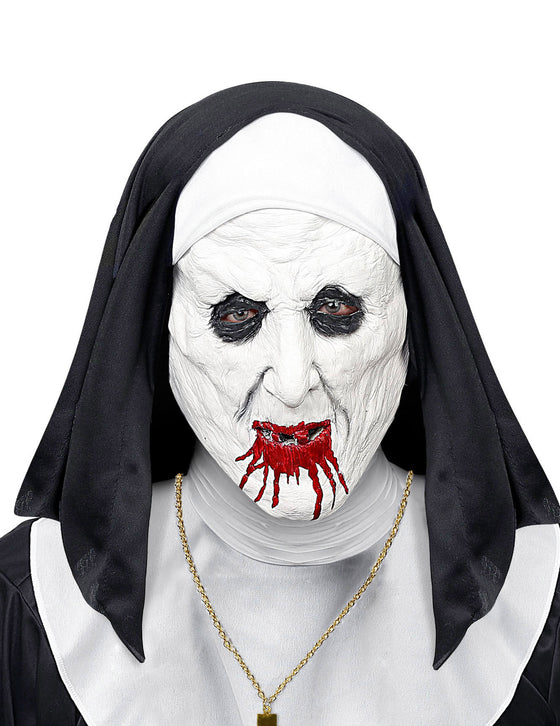 Masque demi-tête nonne horrible avec coiffe adulte