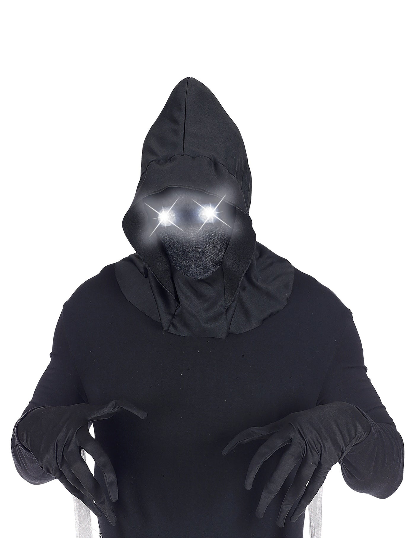 Masque intégral à capuche visage invisible et yeux lumineux blanc adulte