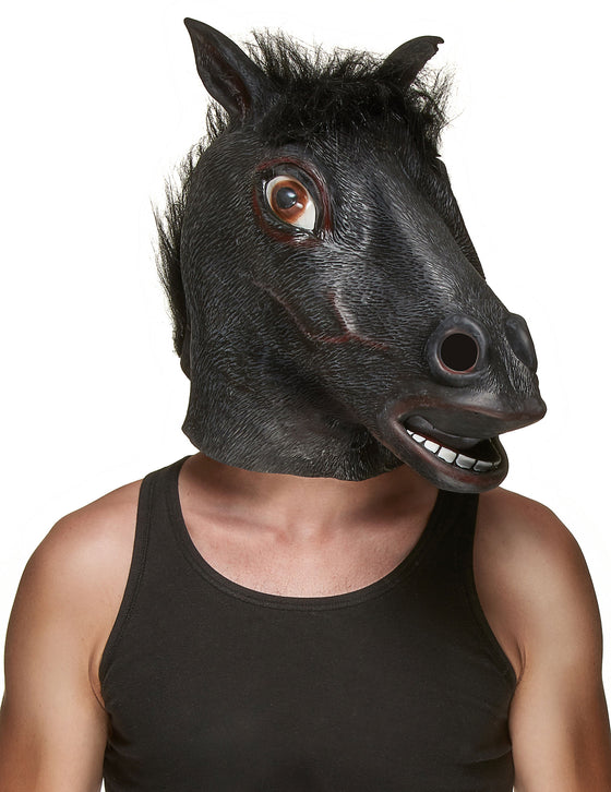 Masque latex tête de cheval noir adulte