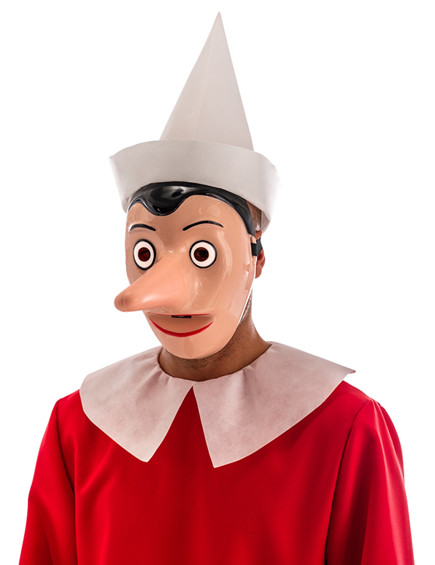 Masque plastique Pinocchio avec nez détachable adulte