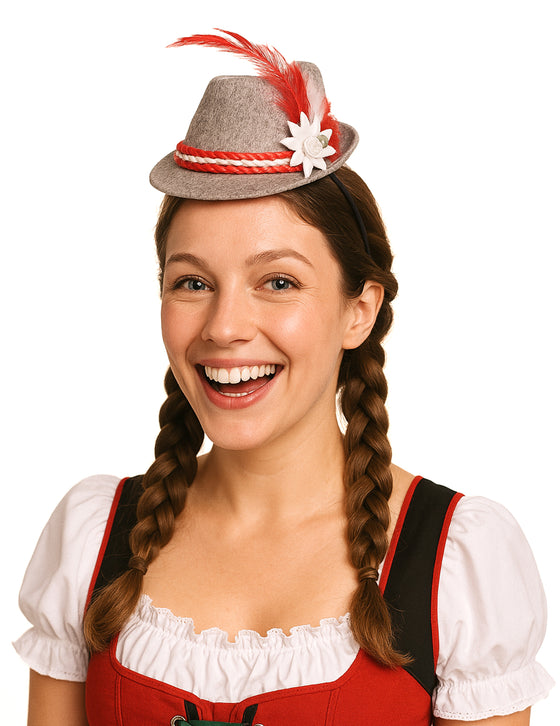 Mini chapeau bavarois gris et rouge femme
