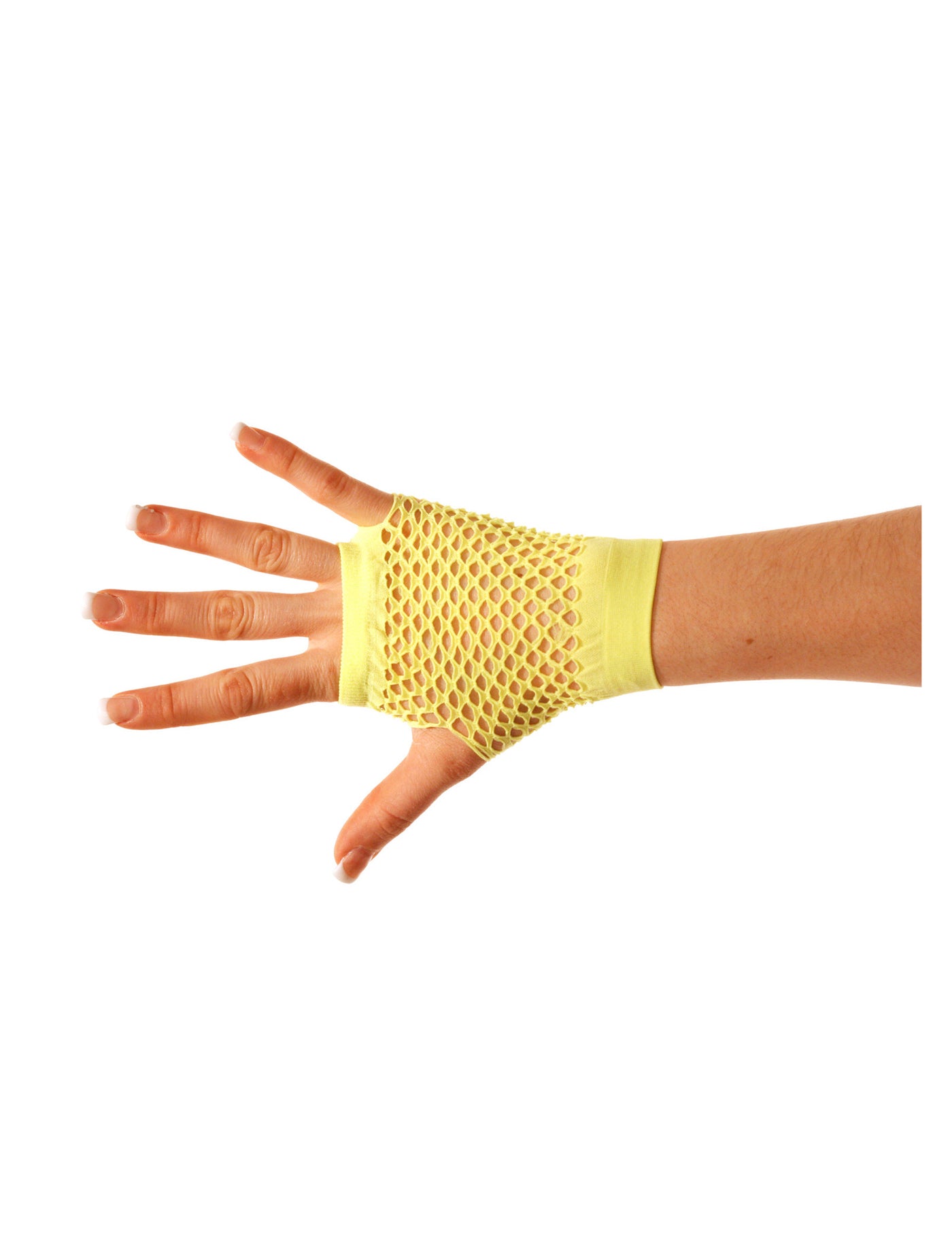 Mitaines courtes jaune fluo résille adulte