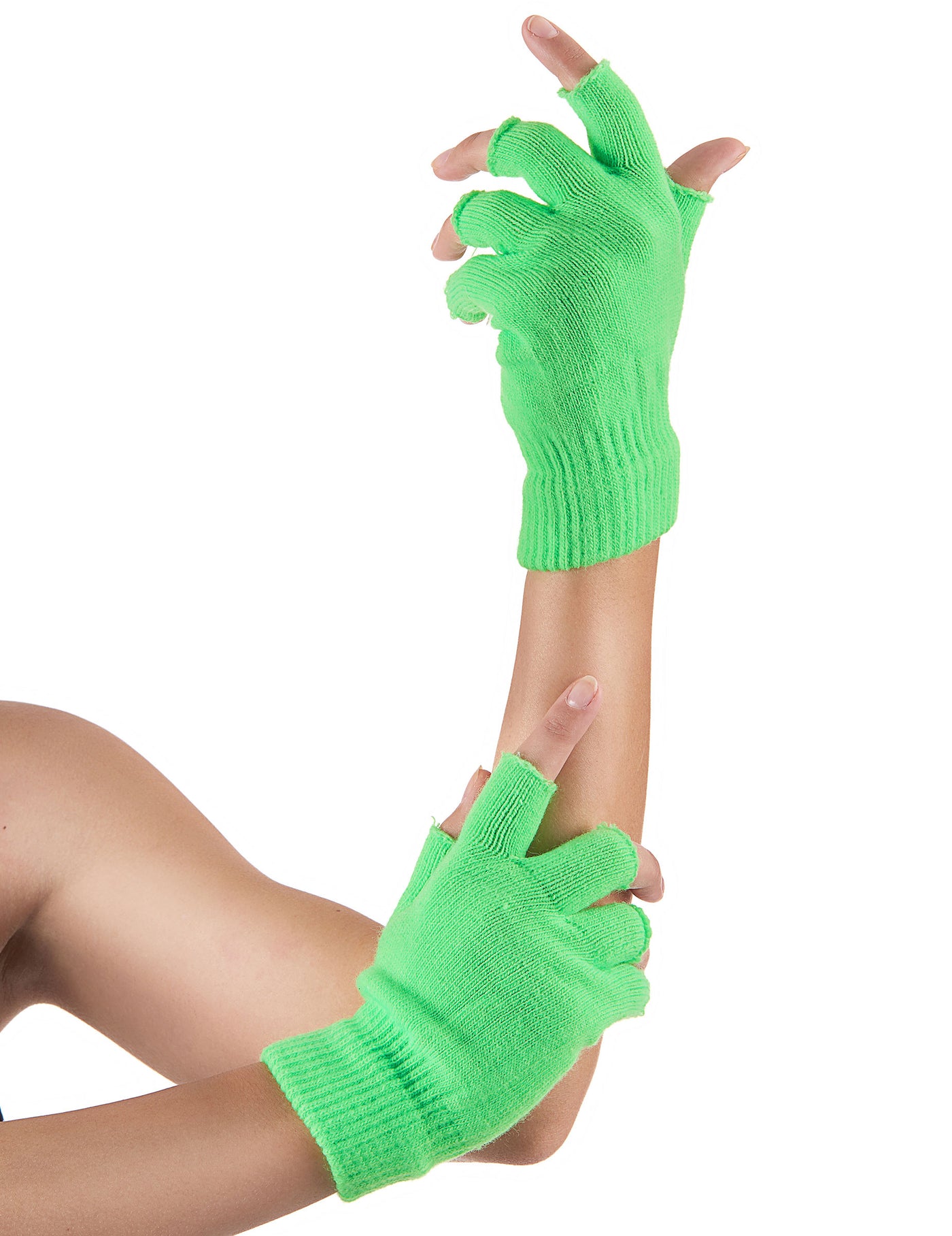 Mitaines courtes vert fluo adulte
