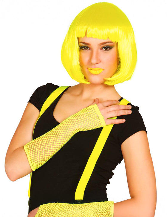 Mitaines longues jaune fluo résille femme
