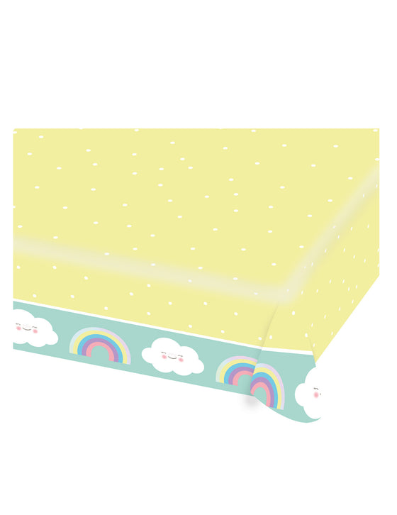 Nappe en papier petit nuage menthe et jaune 115 x 175 cm pour anniversaire