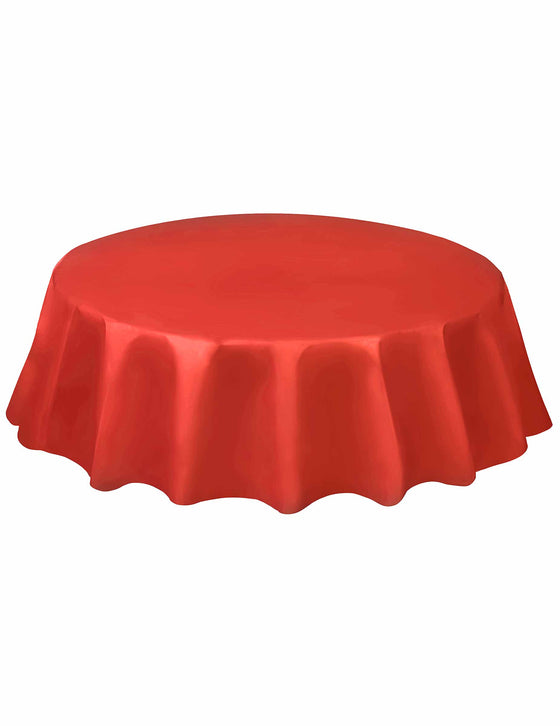 Nappe jetable ronde en plastique rouge 2m13 pour anniversaire