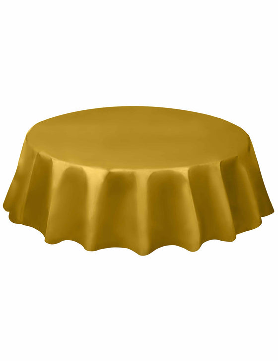 Nappe ronde en plastique dorée 213 cm jetable