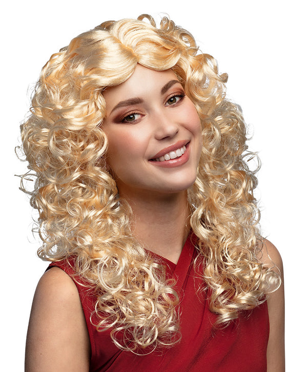 Perruque bouclée blonde de star de la pop femme
