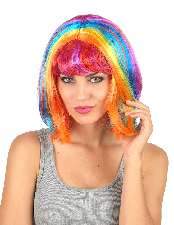 Perruque carré multicolore avec frange femme