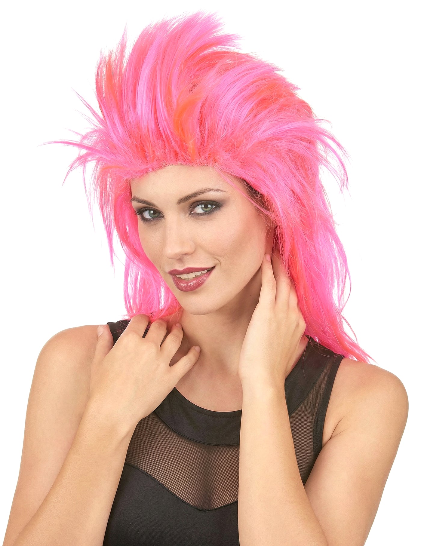 Perruque chanteuse de rock rose femme