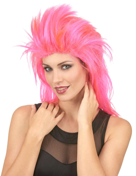 Perruque chanteuse de rock rose femme