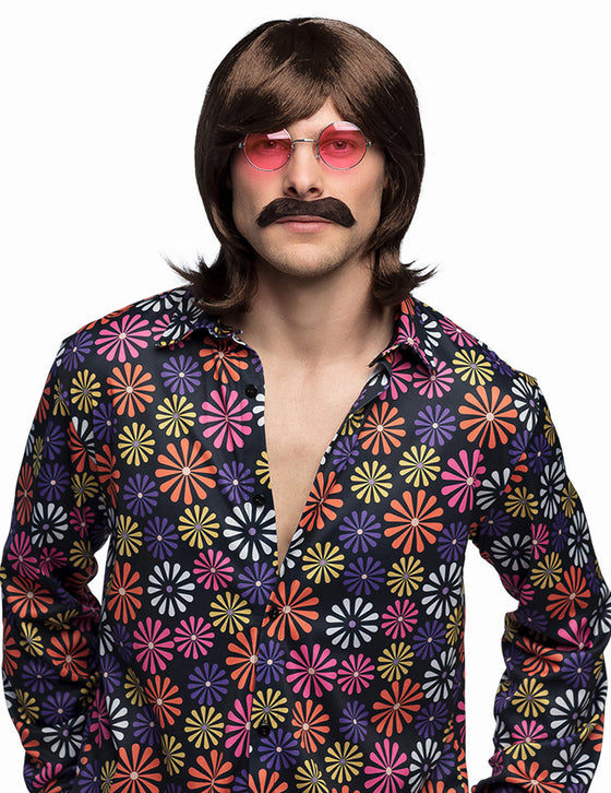 Perruque et moustache marron homme