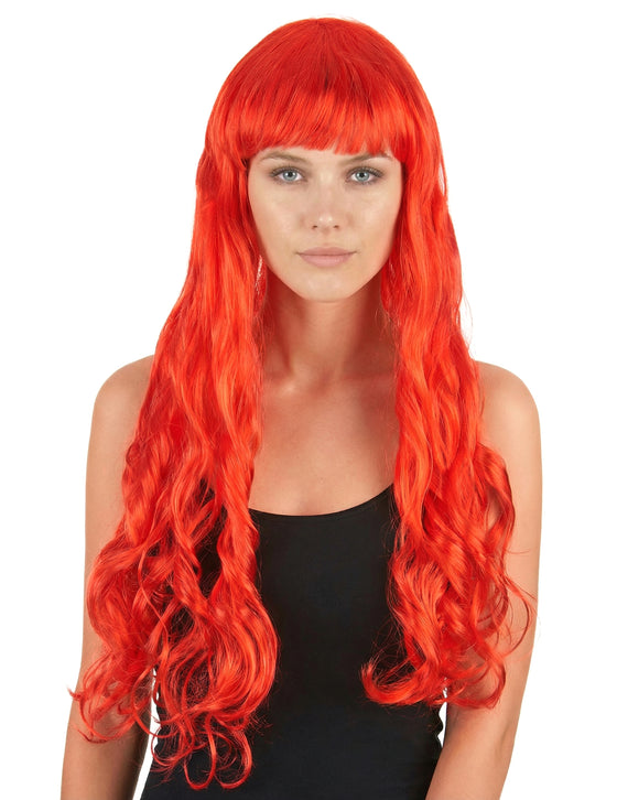Perruque longue ondulée rouge femme