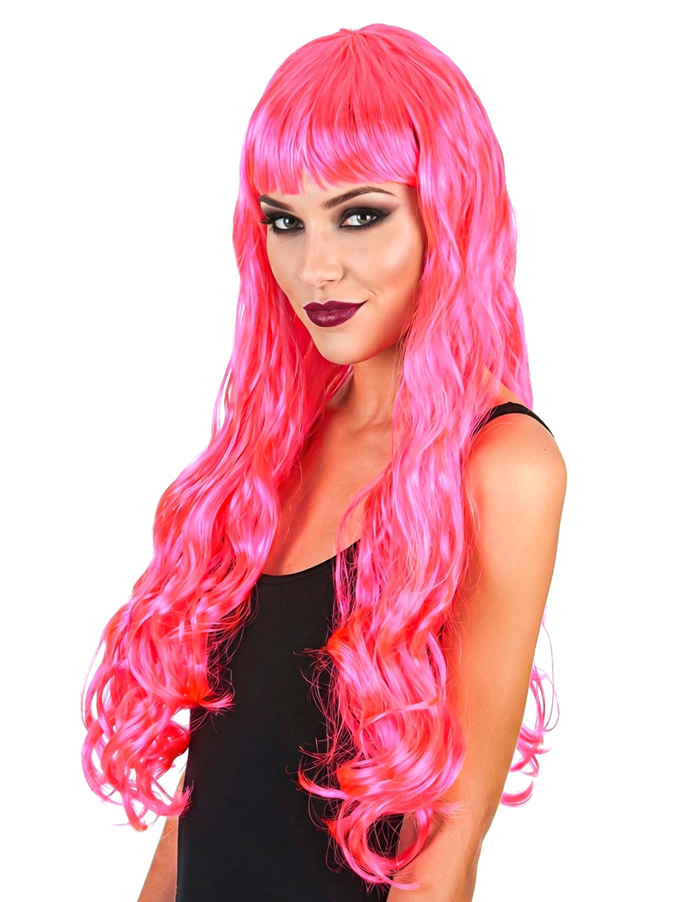 Perruque longue rose femme