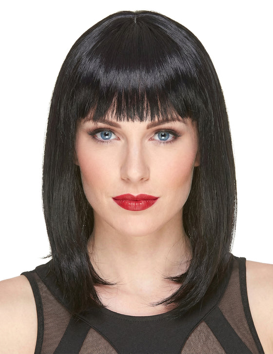 Perruque luxe noire mi-longue femme - 170g