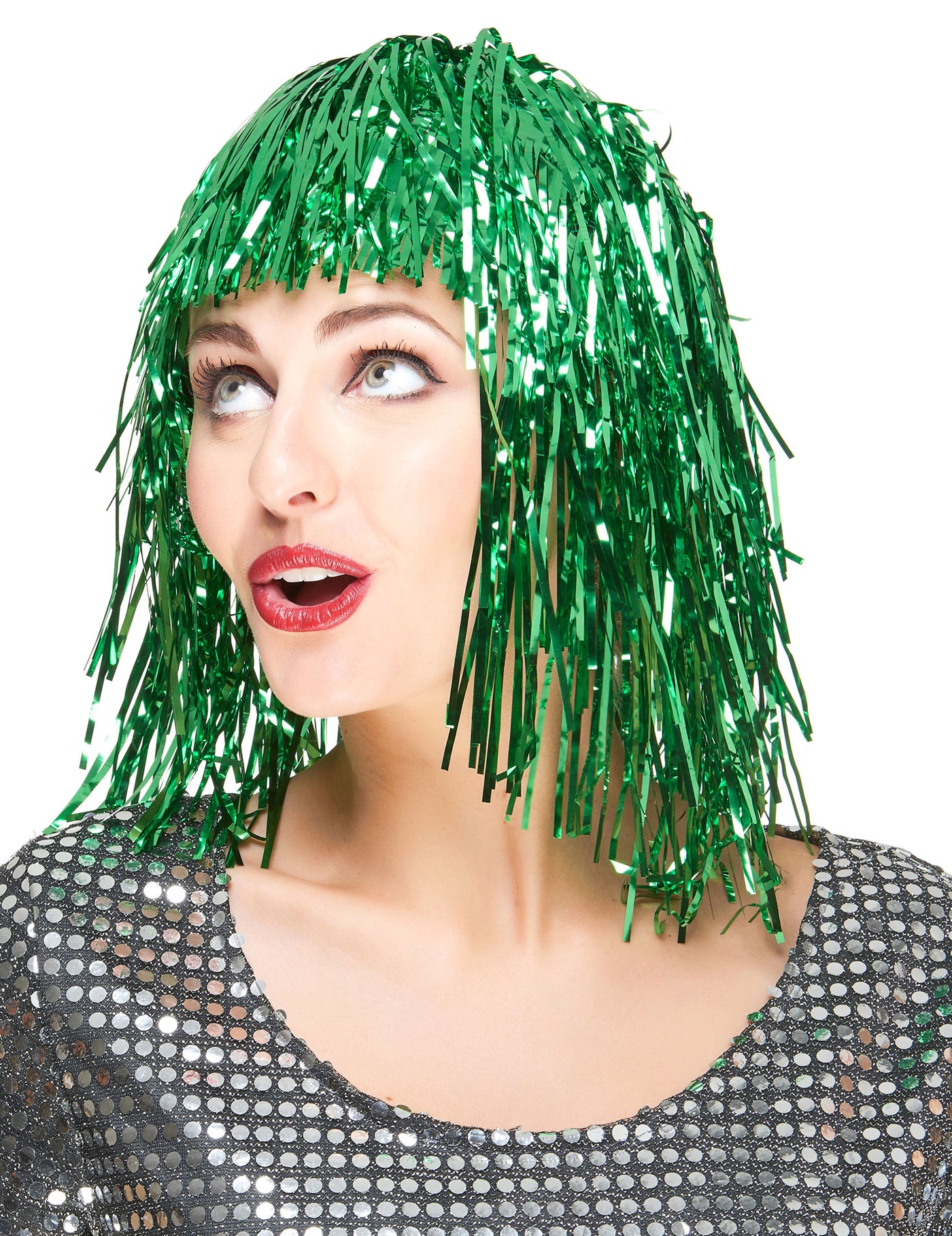 Perruque metallique verte femme
