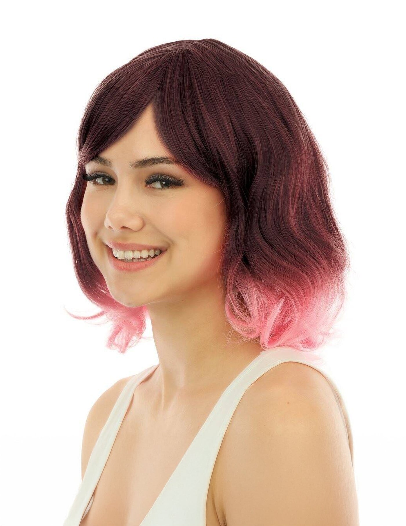 Perruque mi longue tie and dye rose luxe adulte