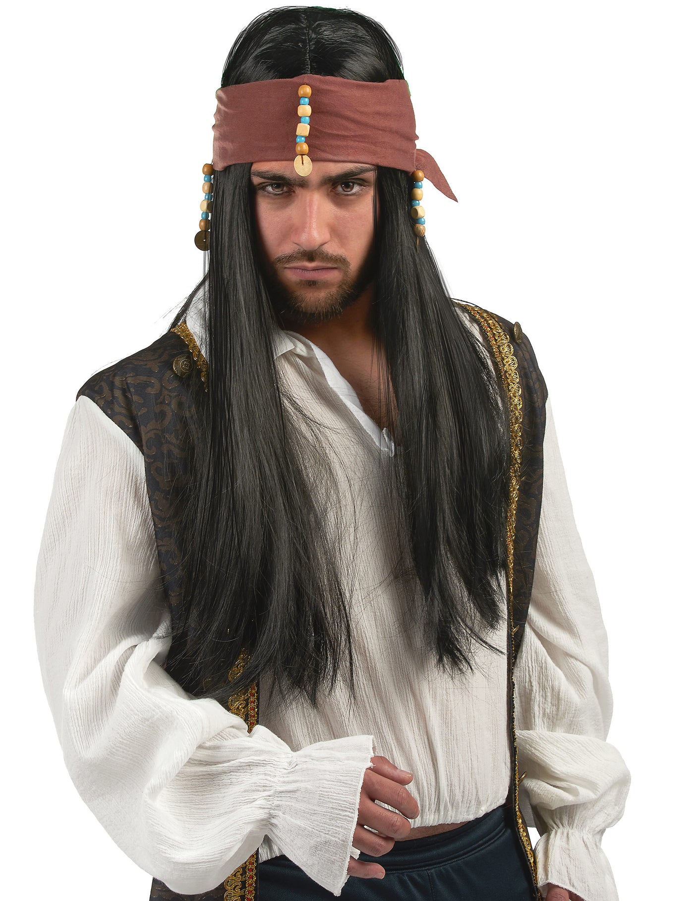 Perruque noire pirate adulte