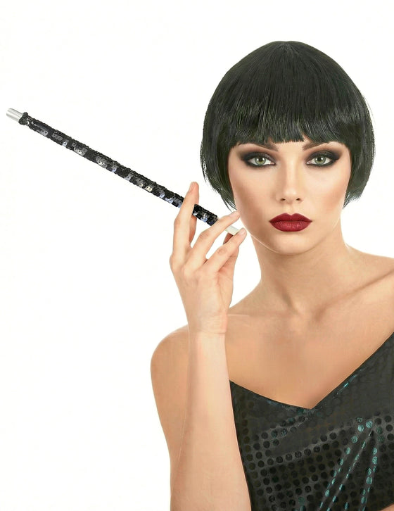 Porte cigarette charleston à sequins noir adulte
