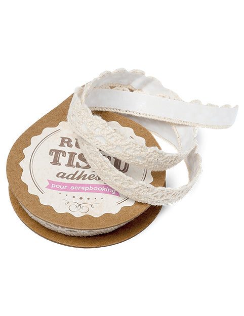 Ruban tissu adhésif dentelle ivoire 10 mm x 2 m