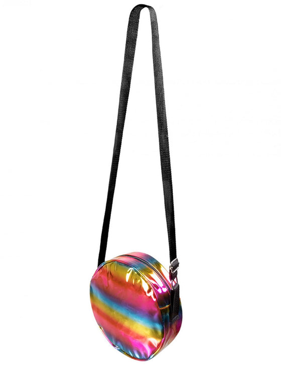 Sac à bandoulière rond holographique arc-en-ciel