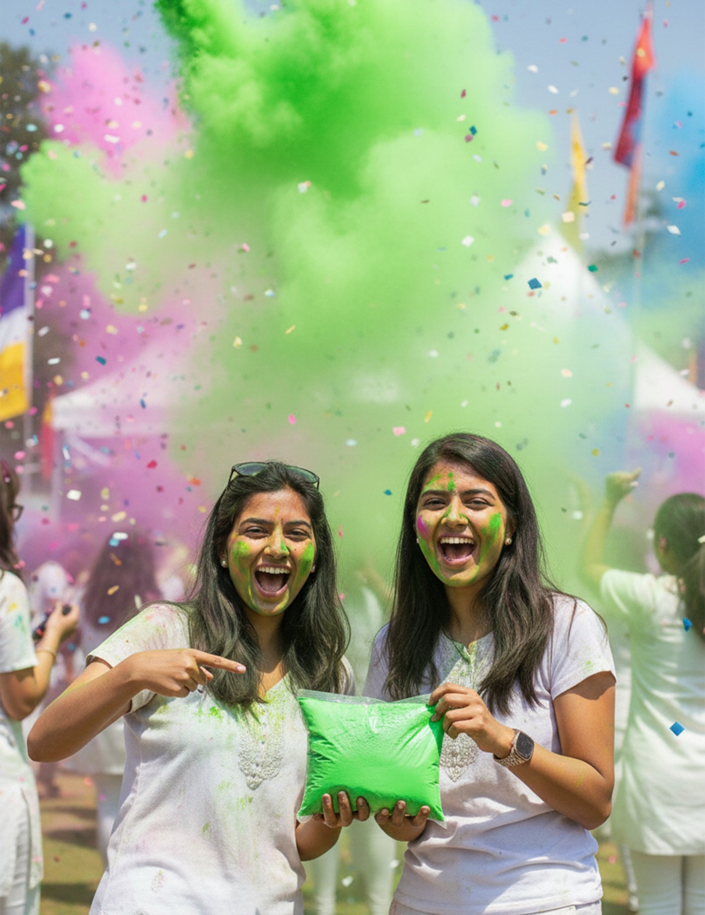Sachet de poudre 500 g à effet Holi vert fluo