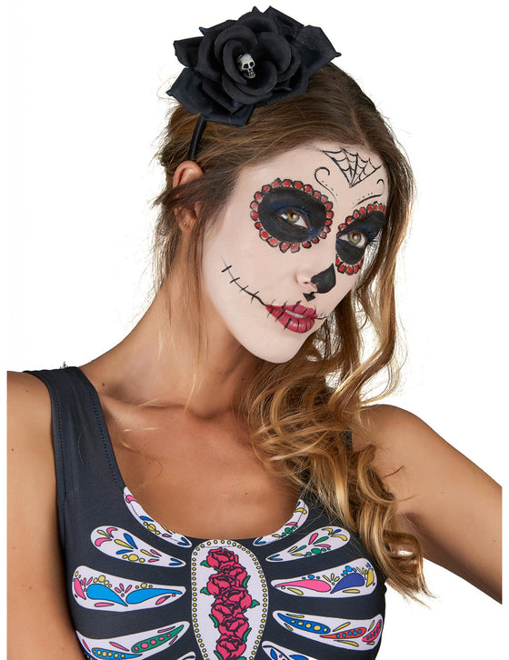 Serre-tête rose noire Dia De Los Muertos adulte
