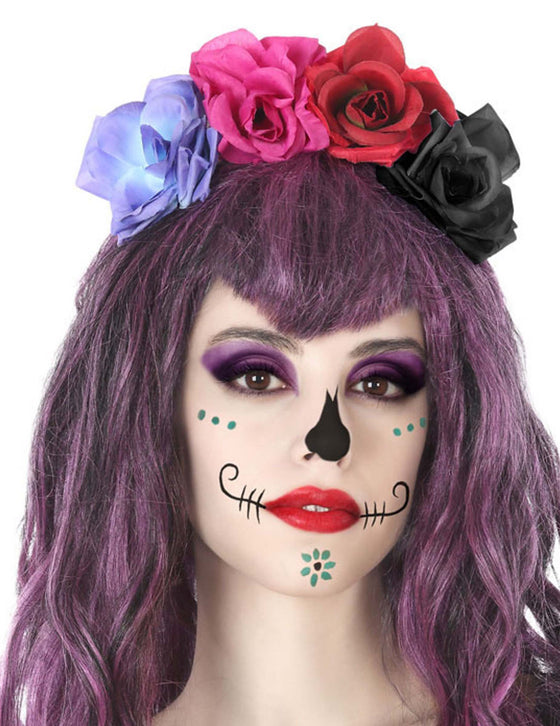 Serre-tête fleurs multicolore dia de los muertos adulte