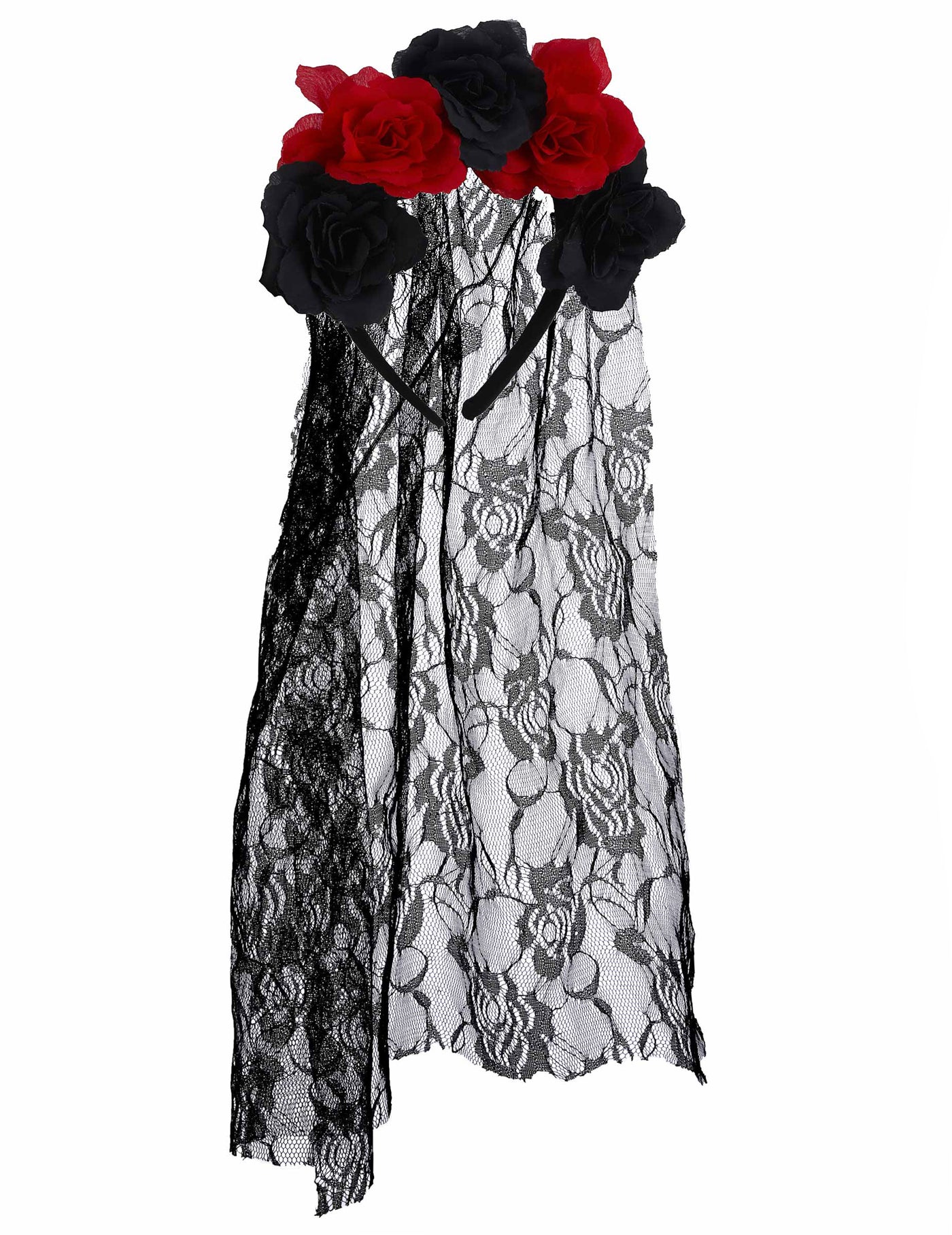 Serre-tête fleurs avec voile dentelle adulte
