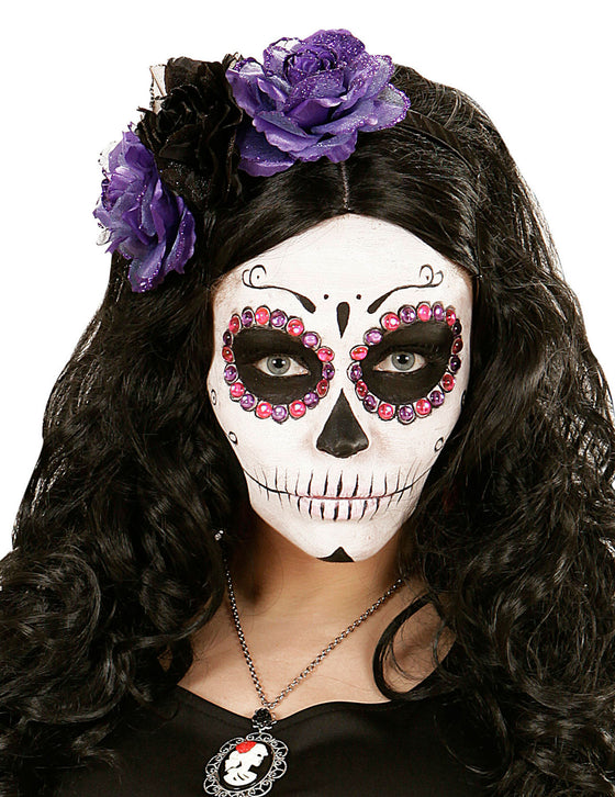 Serre-tête fleurs violettes et noires femme Dia de los muertos