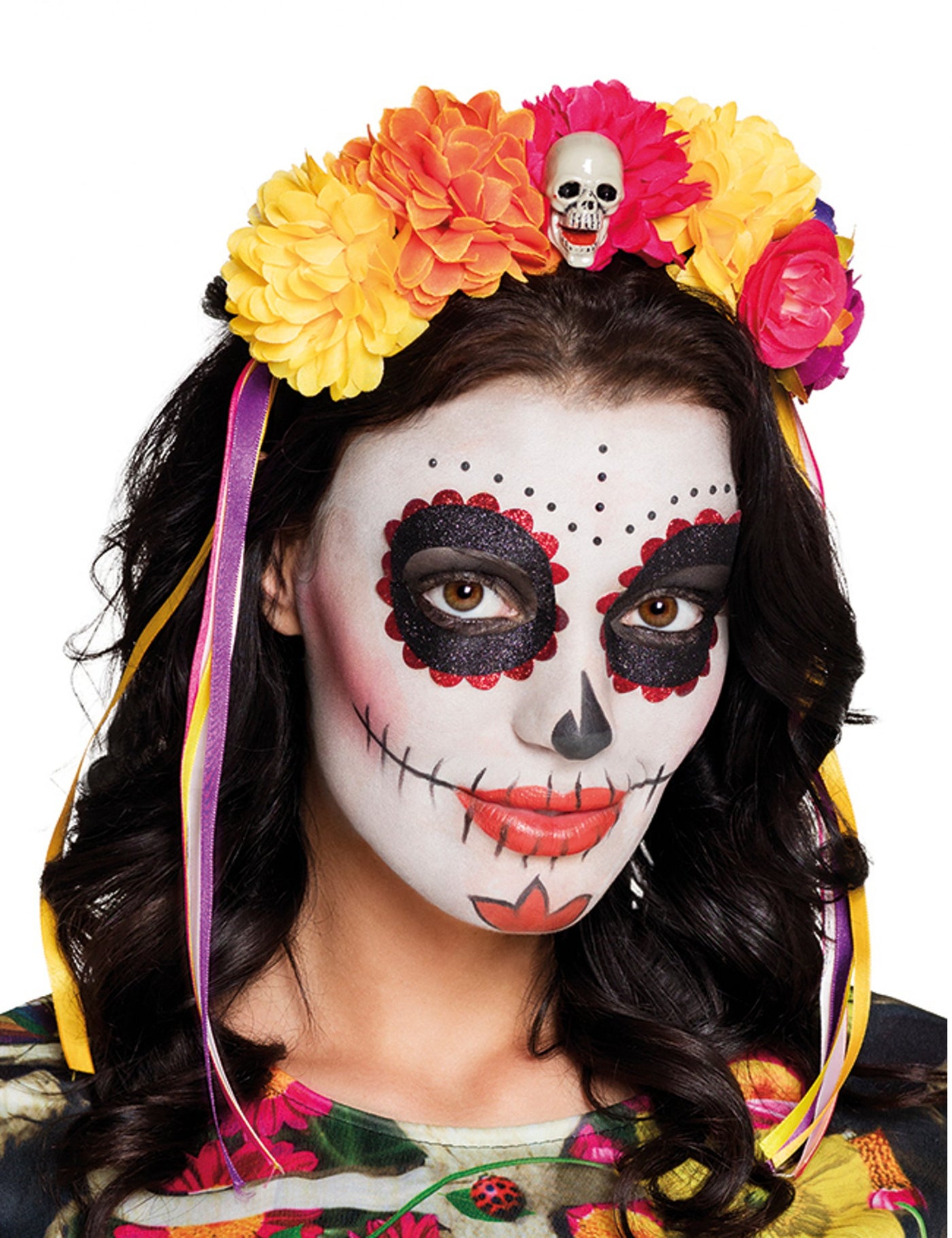 Serre-tête grosses fleurs adulte Dia de los muertos