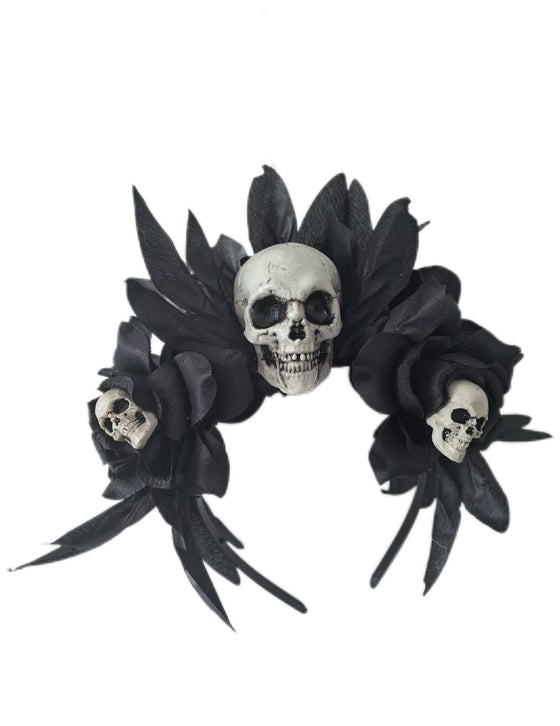 Serre-tête roses noires et crânes