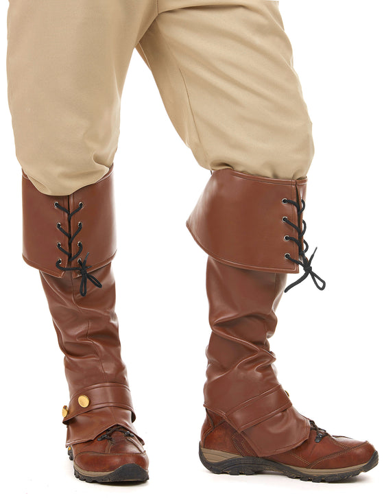 Sur-bottes marron simili cuir lacets et lanière cloutée adulte