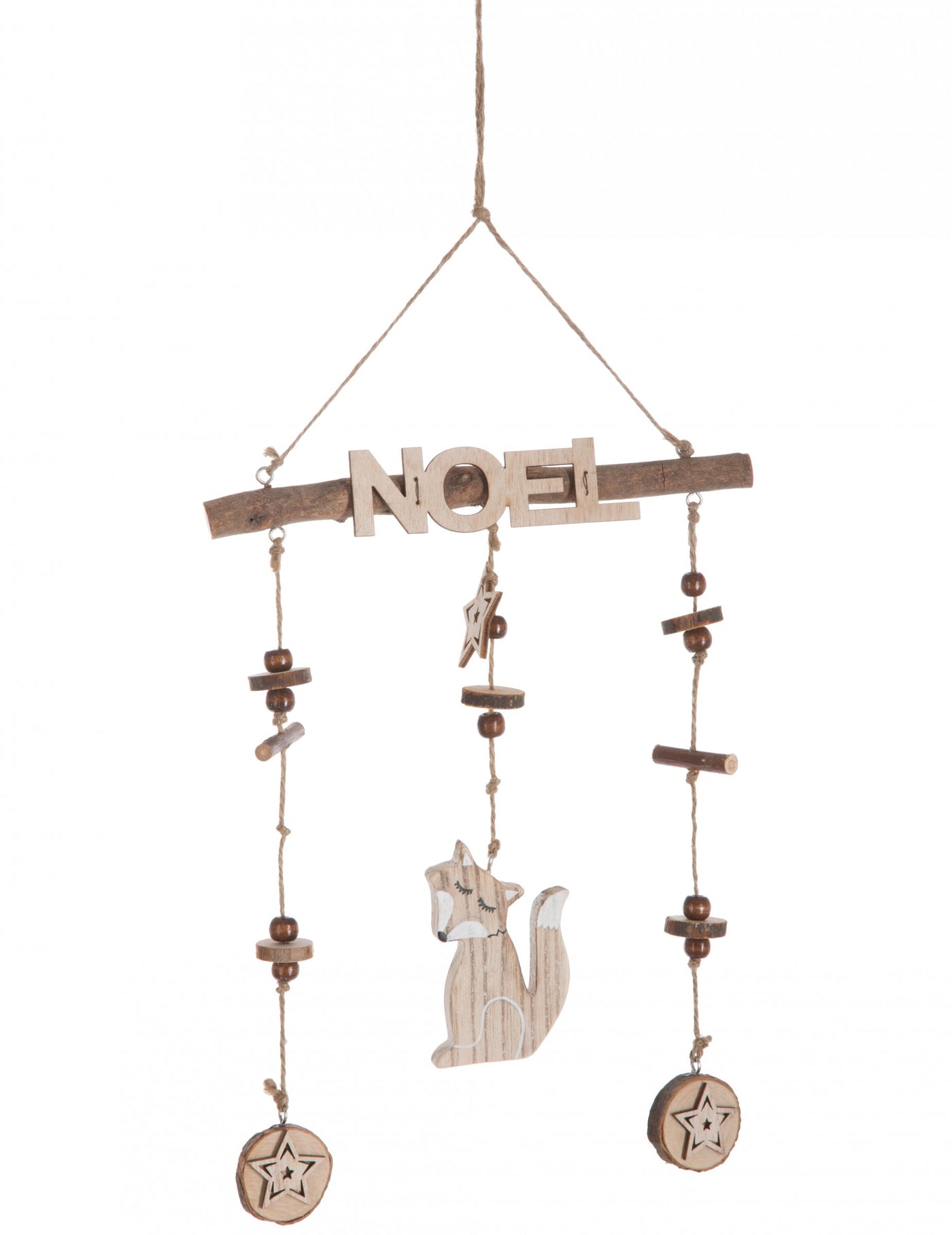 Suspension en bois Noël petit renard 45 cm mobile décoratif