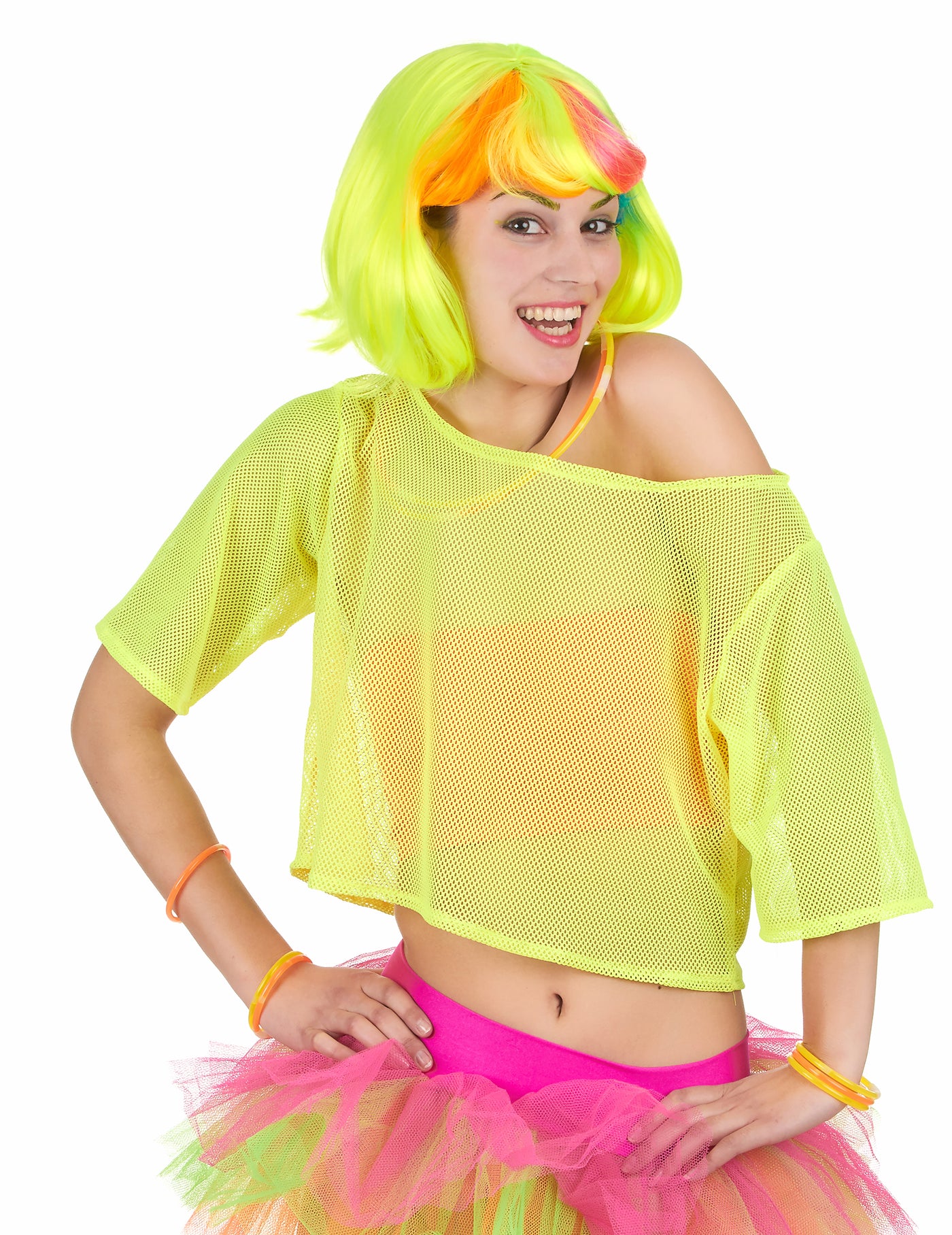 T-shirt court résille jaune années 80 femme