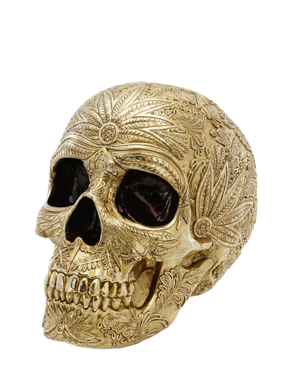 Tête de mort baroque dorée en résine 25cm