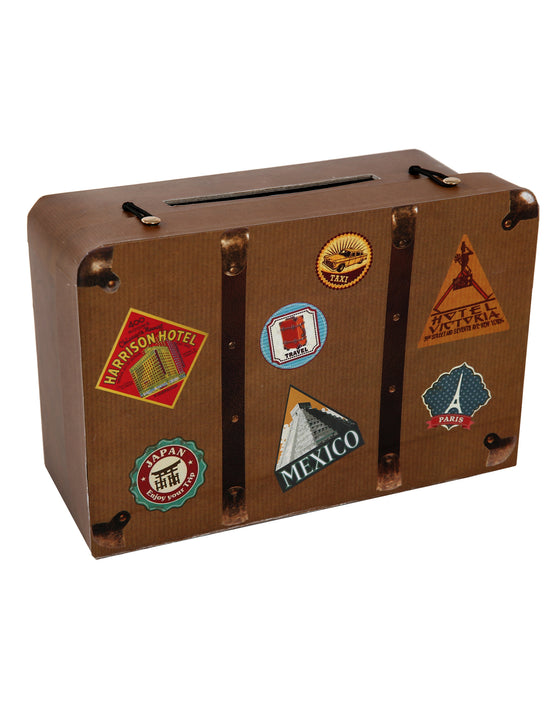 Tirelire en carton voyage urne valise vintage 24 x 16 x 10 cm