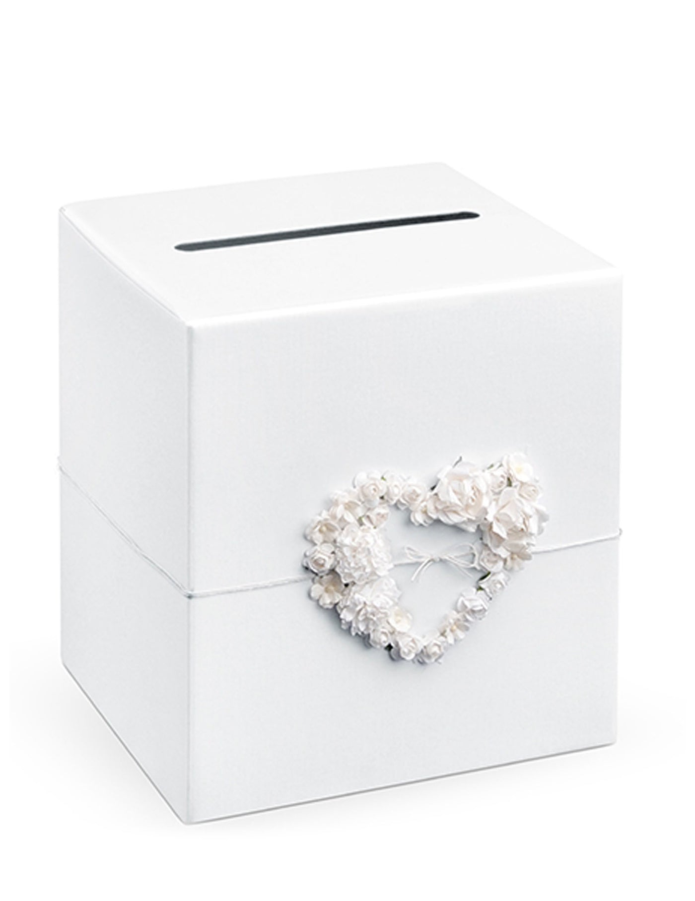 Urne blanche avec coeur de roses 23,5 x 24 cm