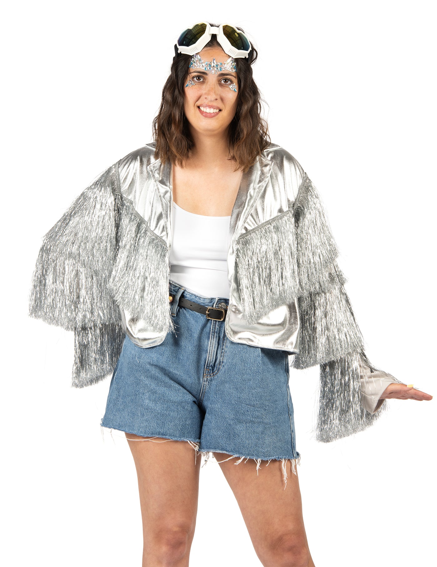 Veste à franges argentées femme