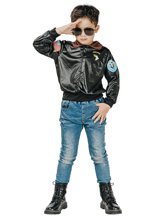 Veste de pilote d'avion noire enfant