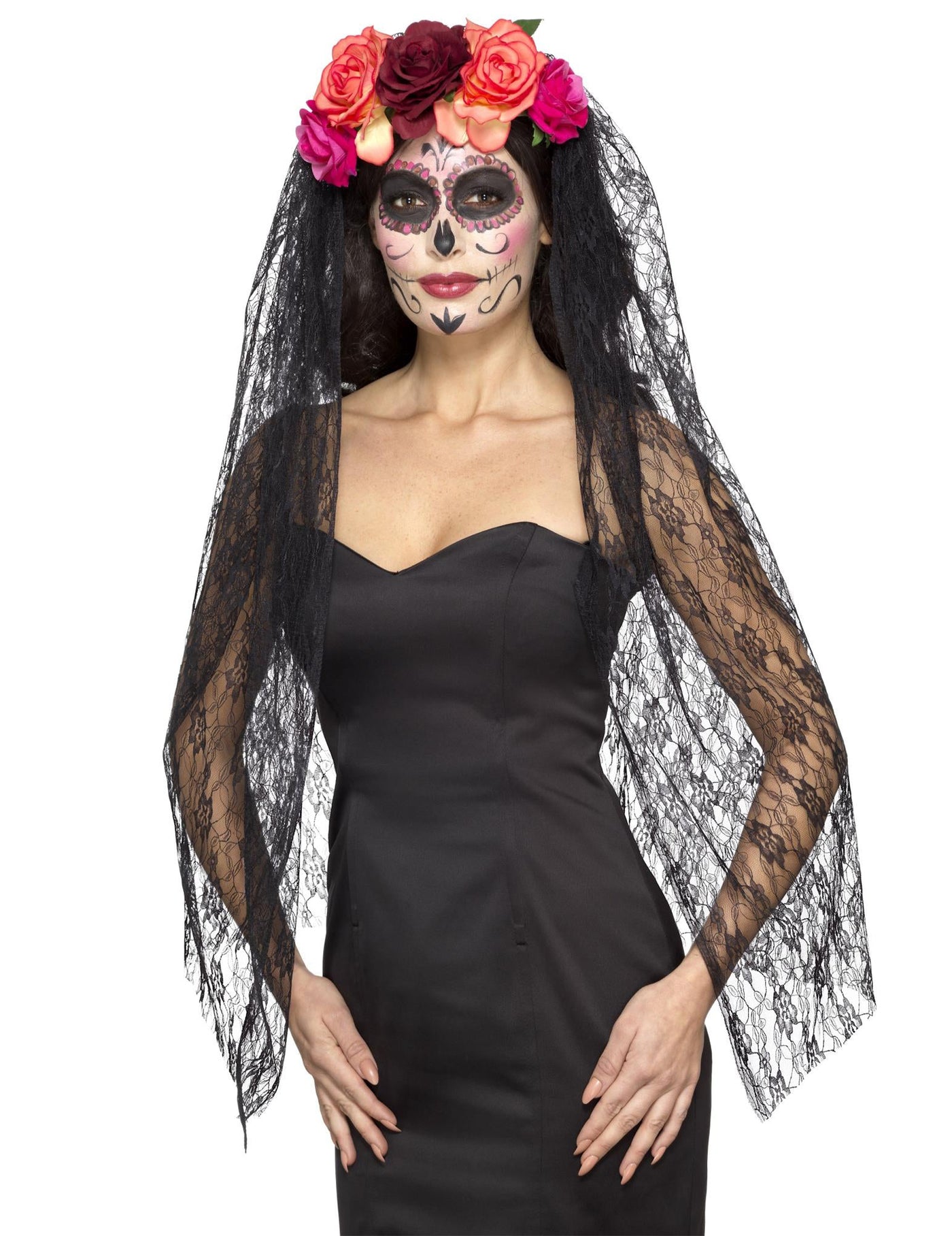 Voile avec fleurs colorées luxe femme Dia de los muertos