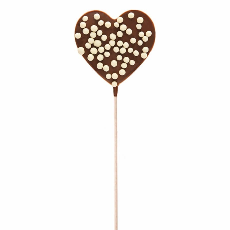 Sucette Coeur Chocolat Lait Et Perles Crispy 40g