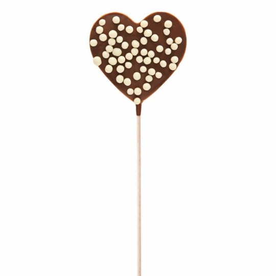 Sucette Coeur Chocolat Lait Et Perles Crispy 40g