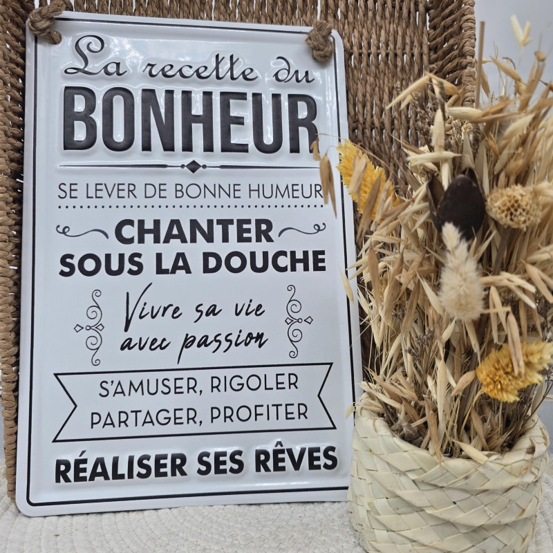 PLAQUE METAL "RECETTE DU BONHEUR"