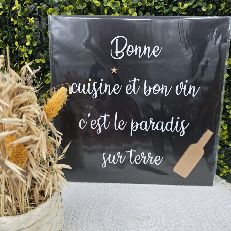 Cadre relief 30/30 "Bonne cuisine et bon vin c'est le paradis sur terre"